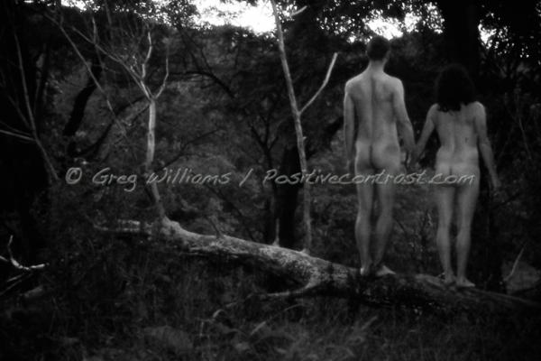 Adam & Eve in the woods, Black & White, nude
